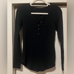 Abercrombie & Fitch Black Ribbed Long Sleeve Henley
